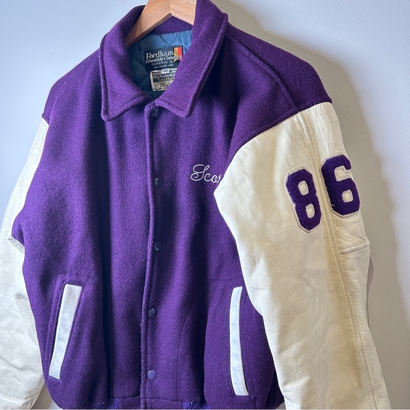 Vintage Purple Wool and White Leather “Knights” Varsity Jacket 1986 Size 42 - Picture 3 of 8